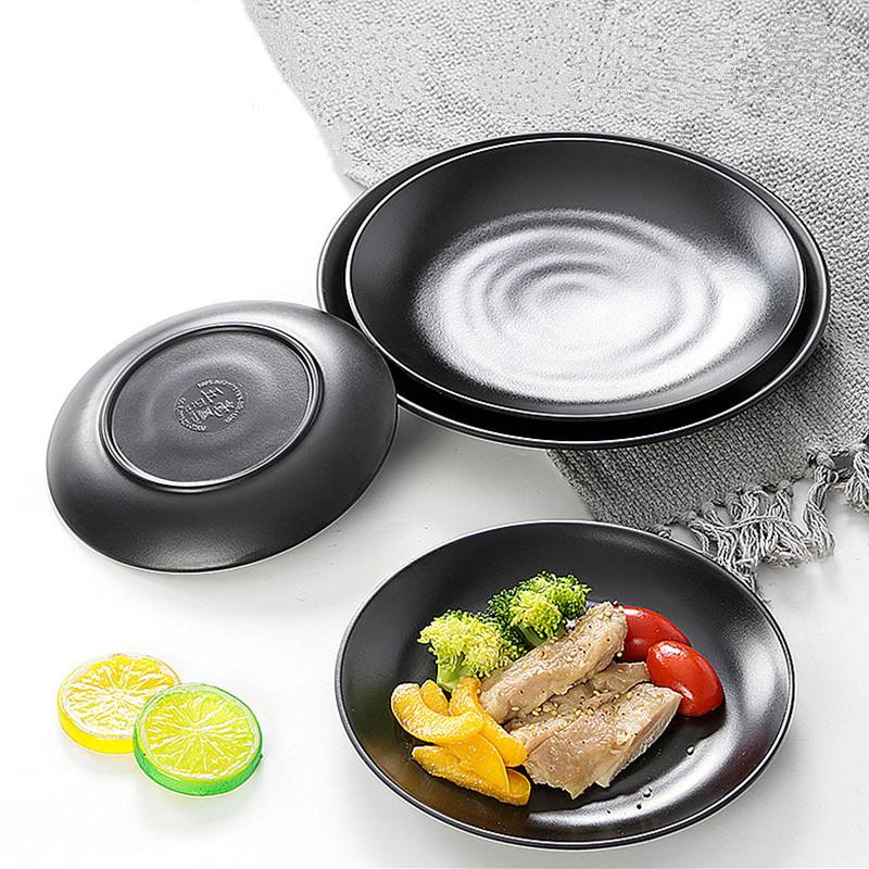 Schwarzer Melamin-Western-Essteller, Serviertablett, Hot Pot, Barbecue, Restaurant-Teller, Porzellanimitat, Geschirr, runder Teller