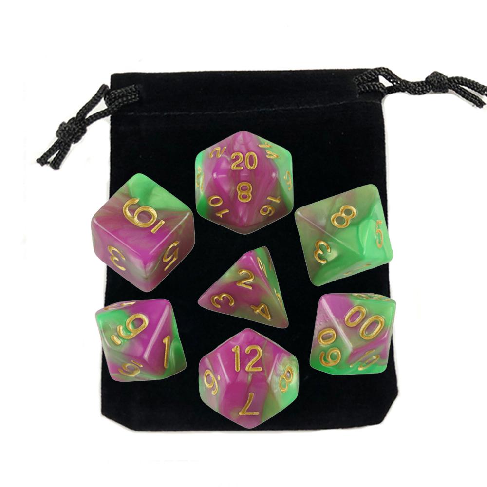 7-pack Dice with Carryall D4 D6 D8 D10 D D12 D20 Polyhedral Board Game Pieces