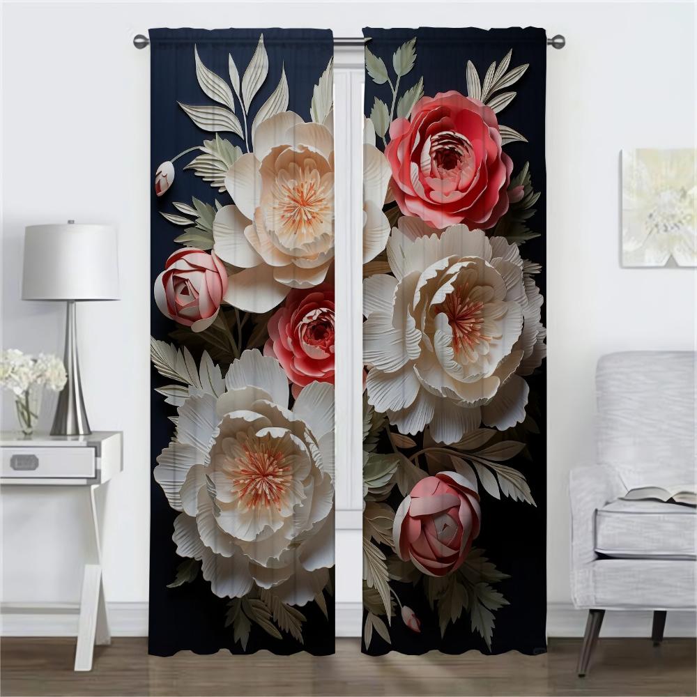 Modern Living Room Curtains 2 Pieces 3D Flower Curtains for Bedroom Blinds Blackout Curtain Partition Halloween Decoration Child