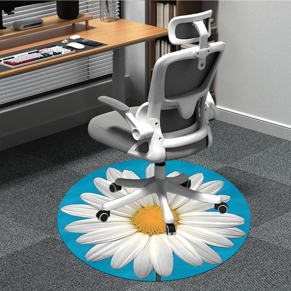 

1pc Daisy Flower Chair Carpet for Office, Round Polyester Mat, Indoor Decor for Office, Easycare Fabric, Washable Non-slip Area Carpet 80cm