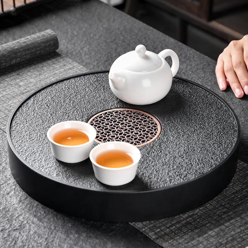 Premium Faux Wujin Stone Round Draining Tea Tray