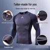 Men's Seamless Fitness Compression Top: Long Sleeve, Quick Dry, Elastic for Muscle Definition.
