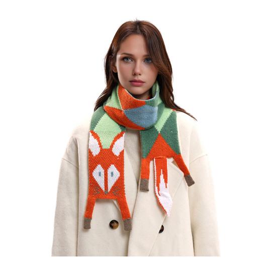 

Жіночий шарф з мультяшним лисицею, м який теплий шарф з штучного кашеміру, осінньо-зимовий довгий шарф, універсальний хакі