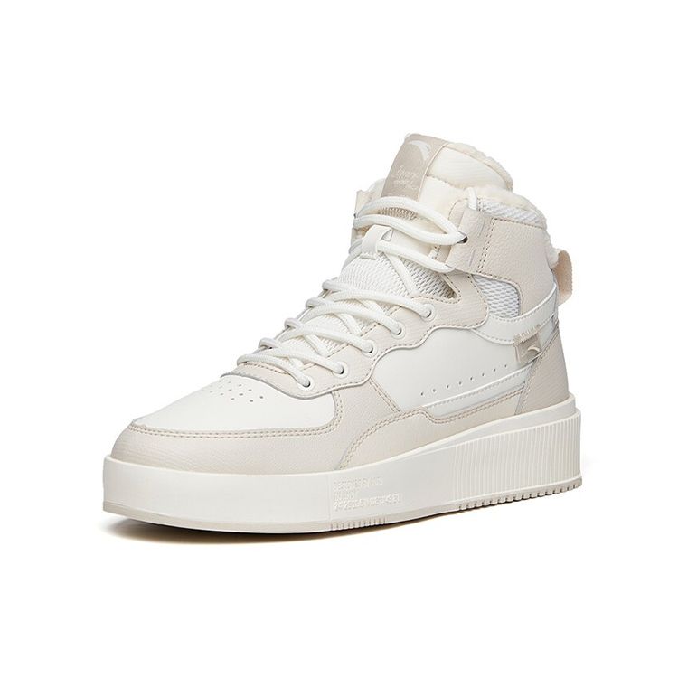 Anta Lifestyle Series Fleece Casual High-Top Skate Shoes Women Sneakers White Gray 922148911-3