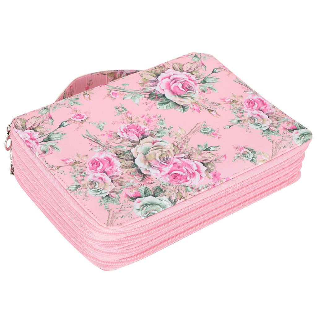Pencil Case 200 Slots Rose Printed 4‑Layer Zipper Pen Holder Stationery Storage Pocket