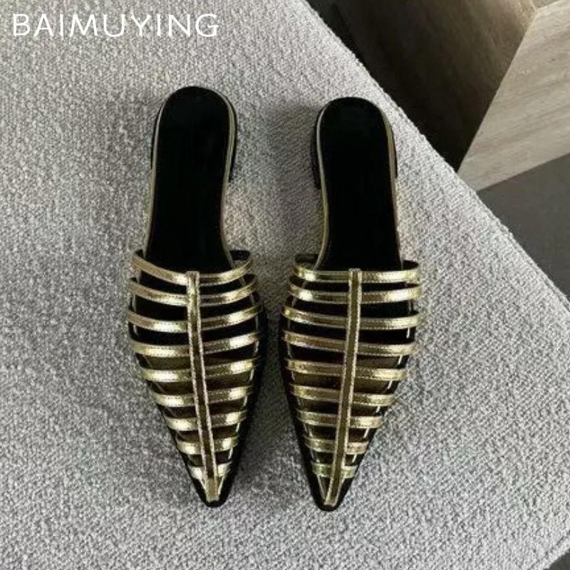 Fashion Designer Women Slippers Pointed Toe Elegant Flats Mules Shoes Fashion New Trend 2025 Summer Designer Dress Party Mujer Zapatos