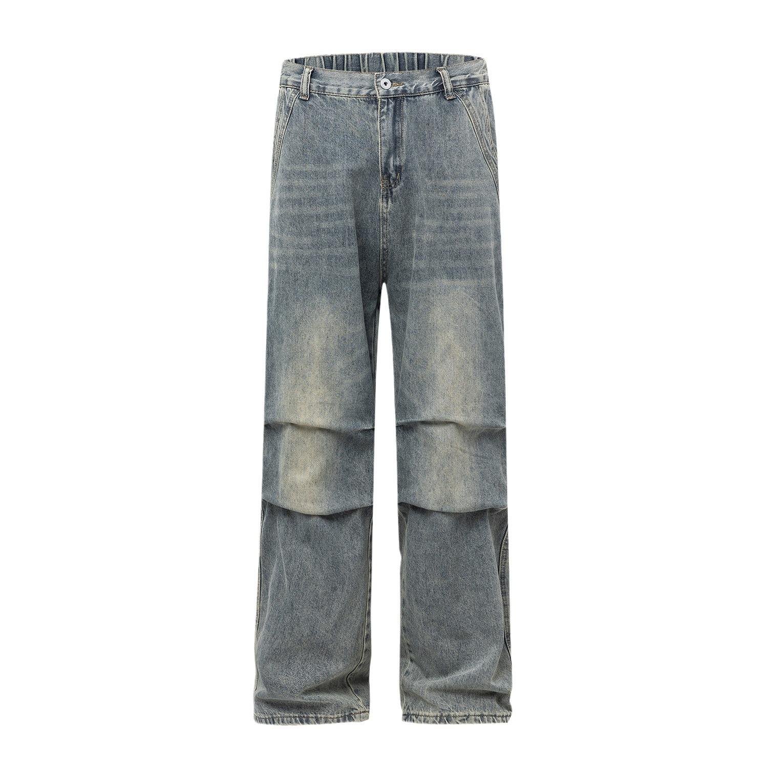 

Полуэластичные джинсы с эффектом состаренности, мужские свободные прямые универсальные брюки американского парашютиста S синий