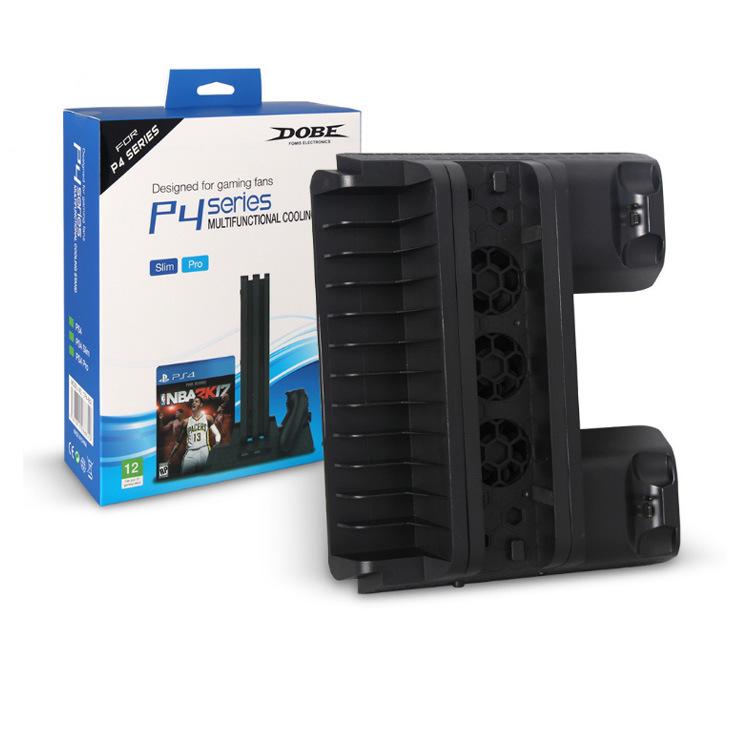 Chladicí stanice pro PS4/Slim/Pro: Multifunkční základna chladiče s ventilátorem, držákem disku a duální nabíječkou.