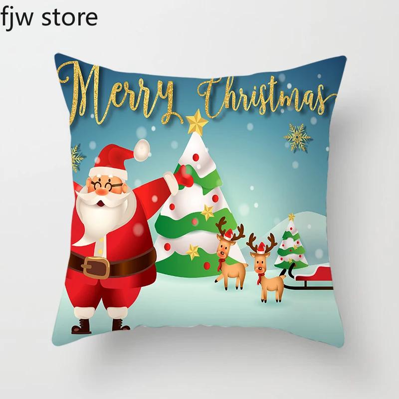Frohe Weihnachten und Neues Jahr Dekorative Kissenhülle Heimdekoration Sofa Ornament Bürostuhl Kissenbezug 45x45cm