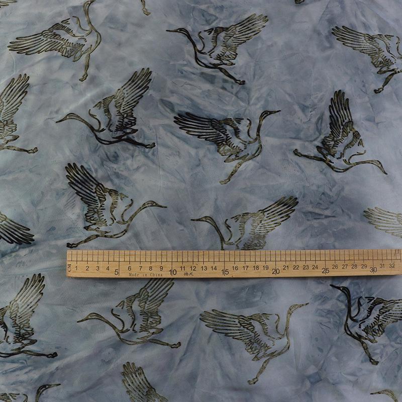 IJszijde Kraanvogel Bloemen Tie-Dye Etnische Stof voor Lente/Zomer Rokken & Danskleding