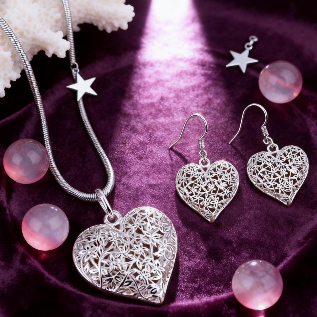 

Special offer Copper precious flower heart necklace earring for women fashion jewelry sets Gift wedding accessories 65cm