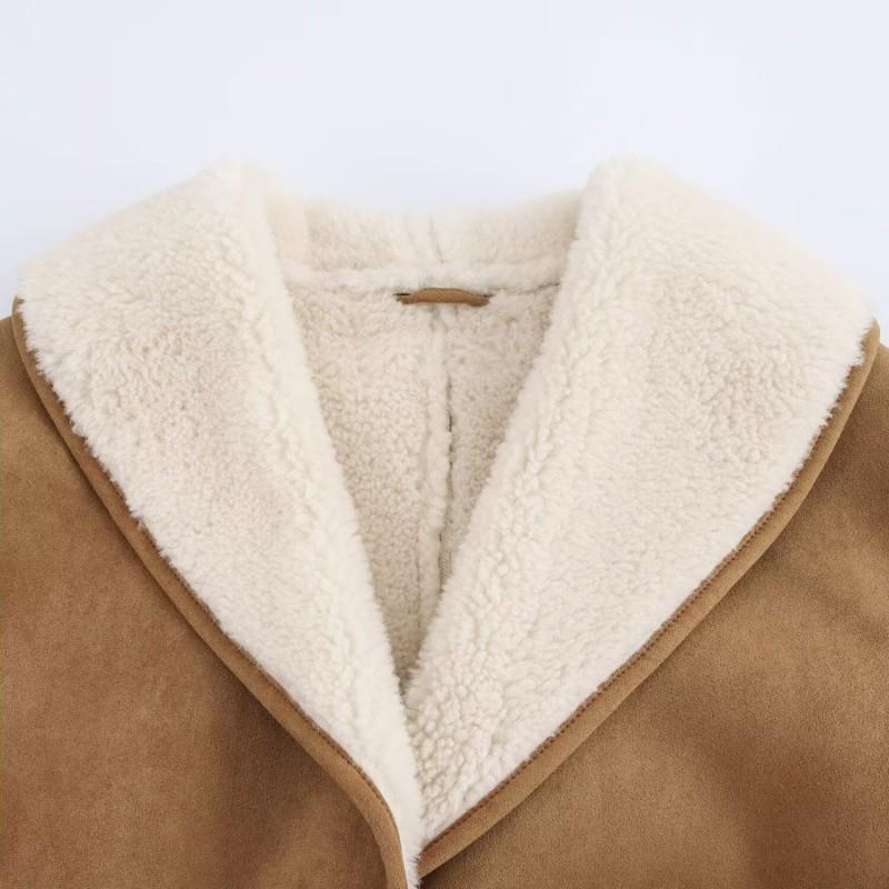 ZA Womens Double-Sided Mid-Length Wool Coat Solid Color Loose Fit Fall 2025