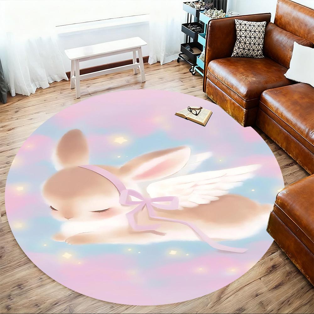 1pc Angel Bunny Round Chair Mat Area Rug - Non-Slip, Floor Mat for Office, Bedroom, and Indoor Decor C1125058