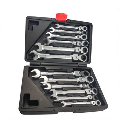 12pcs Crv Steel Wrench  Set Movable Head Fixed Head Dual-use Ratchet Wrench Machine Auto Repair