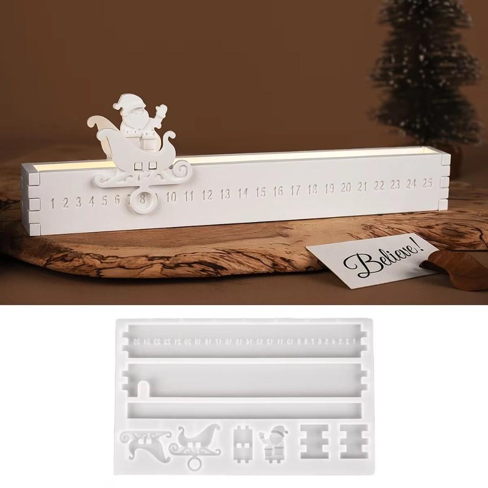Rectangle Silicone Christmas Countdown Silicone Mold Light Silhouette Digital Number Santa Claus Silhouette Mold Cement Mold