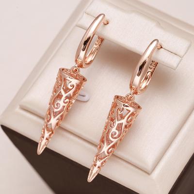 Mode Ethnischer Braut Hochzeitsschmuck Natürlicher Zirkon Hängeohrringe Roségoldfarbenes Hohlmuster Lange Ohrringe Damen