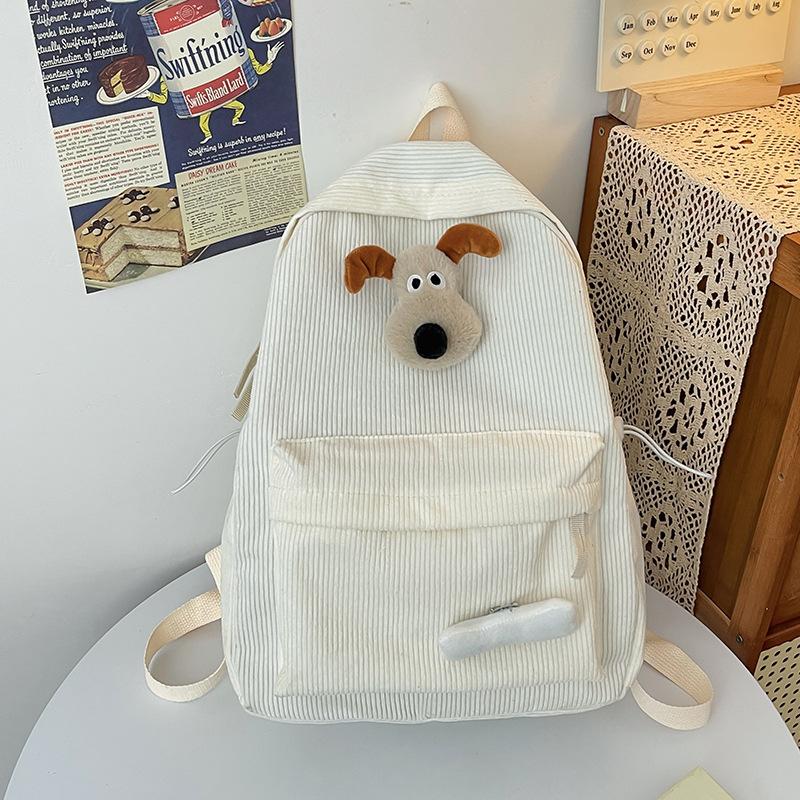 Wind Cute Puppy Schoolbag Female High School Student Corduroy Schoolbag Casual Campus Backpack College Student