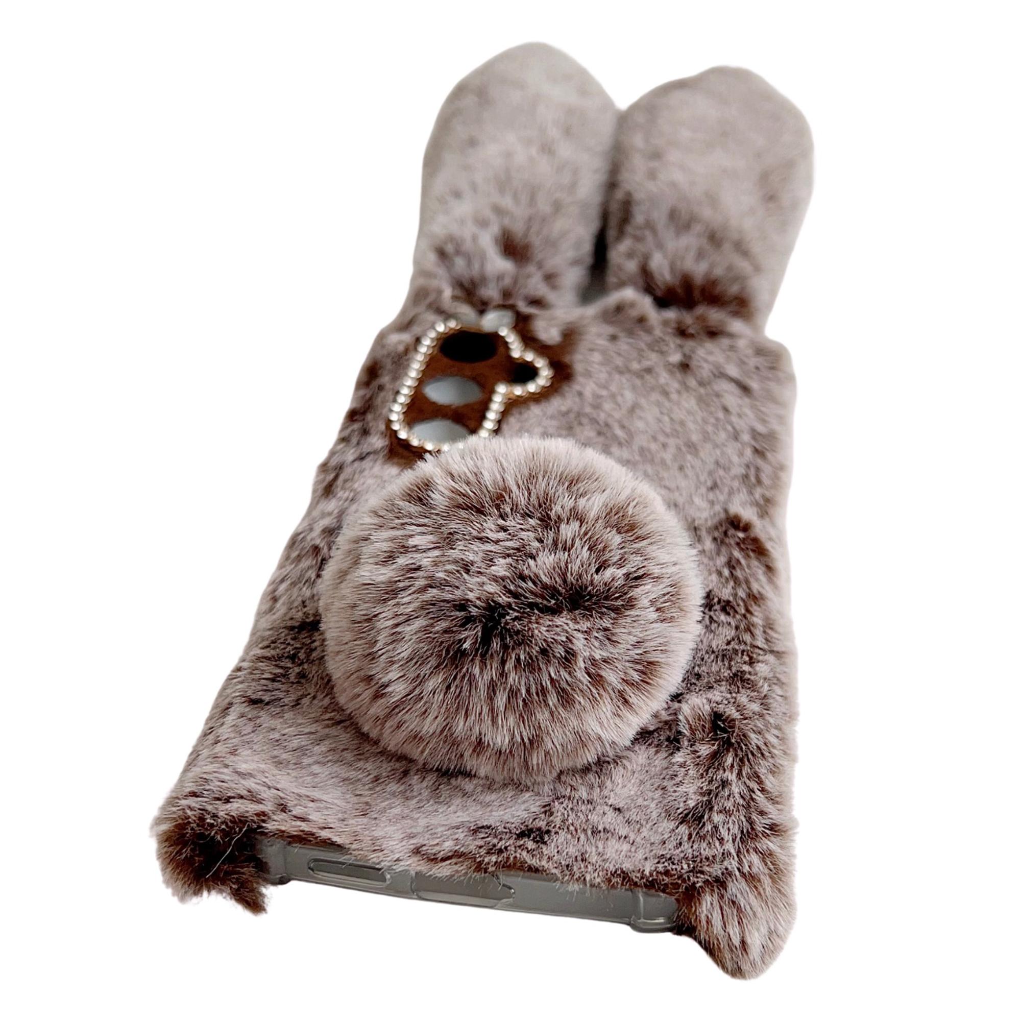 

For Samsung Galaxy S25+ Case Plush Cute Bunny Winter Fluffy TPU Phone Cover Brown
