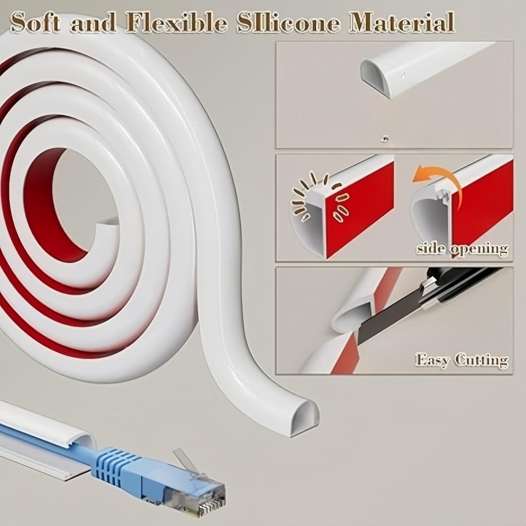 

1pc Invisible Adhesive Cable Raceway - Anti-Step Cord Protector Soft Wire Cover with Cap for Wall Home Office Use 15mm&1m белый