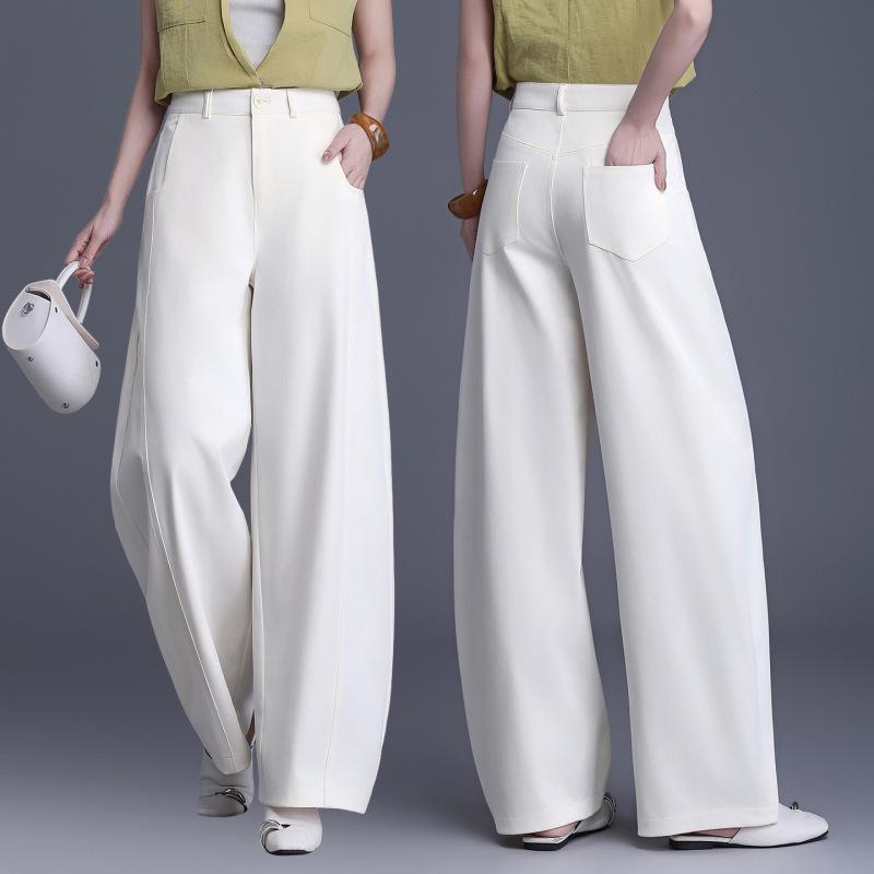 Women's Spring Fashion: High-Waisted Wide-Leg Pants - Loose, Lazy Style, Slimming, Long, Drape, and Straight-Cut Casual Wear