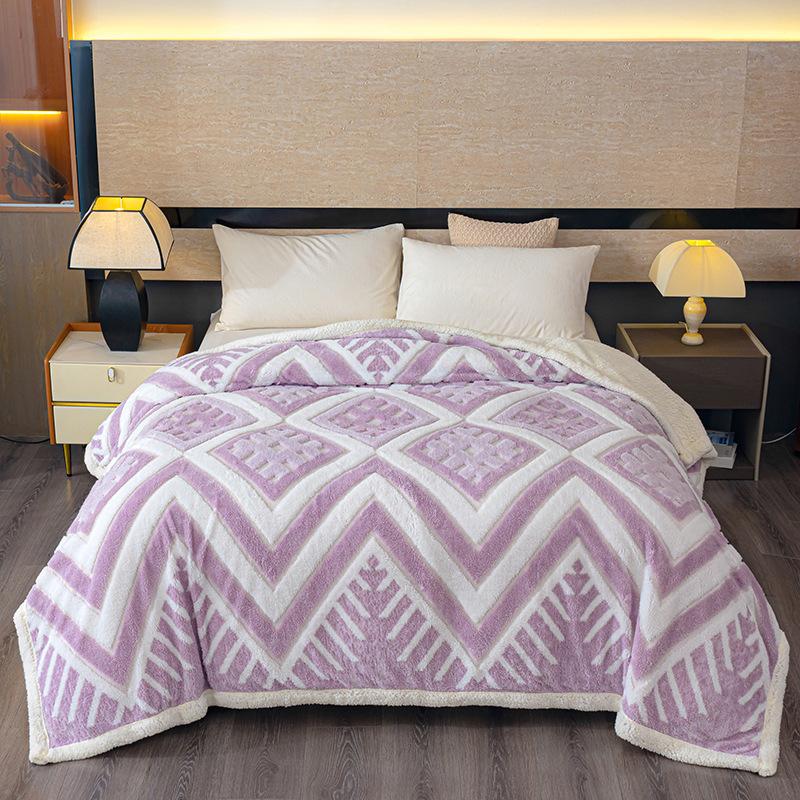 Double Sided Jacquard Blanket Thickened Taff Velvet Warm Office Nap Throw Sofa Cover Washable Colorfast Dormitory Bed Blankets