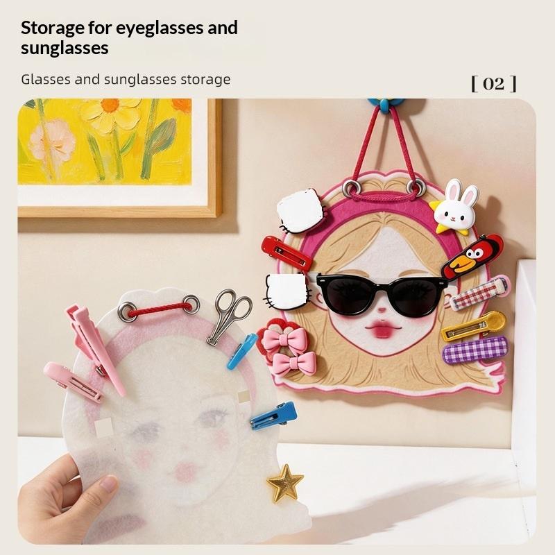 Wall Hanging Felt Glasses Hair Clip Holder Cartoon Space Saving Kawaii Sunglass Shelf For Bathroom