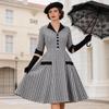 Spring 2026 European and American Women's Seven-Sleeve Black & White Plaid Lapel Dress