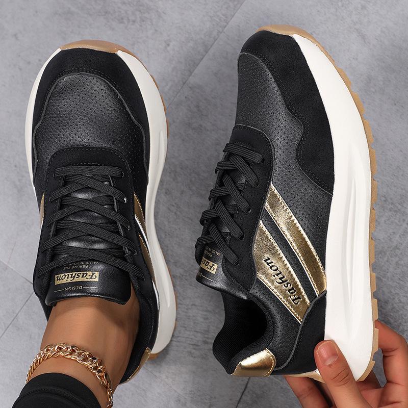 Fashion Thick Sole Running Shoes Women's Breathable PU Leather Casual Sneakers Non-slip Soft Sole Sports Footwear Size 36-43