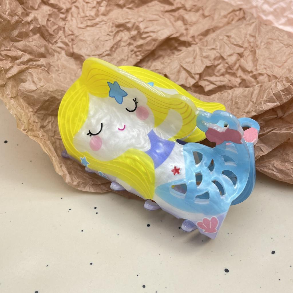 1pc Water Pattern Acrylic Cute Fashion Cartoon Double sided Printing Hair Claw Ocean Series Shark Clip