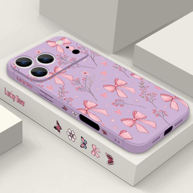 For iPhone 17 Pro Max Case Pink Bowknots Floral Pattern TPU Silicone Soft Cover For iPhone 16 Pro Max 15 14 13 12 11 16E Air