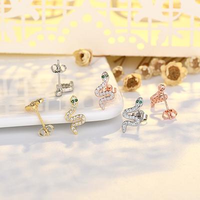 Orecchini a forma di Serpente con Occhi Verdi per Donna con Orecchini a Perno Puri Pieni di Punti per Orecchini a Diamante, Orecchini Super Scintillanti per Piercing all'Orecchio