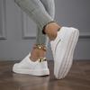 [Luxury Sneakers] High Quality Women's White Casual Sneakers | Comfortable Low-Top Lace-Up Skate Shoes with Golden Accents, Breathable for All Seasons