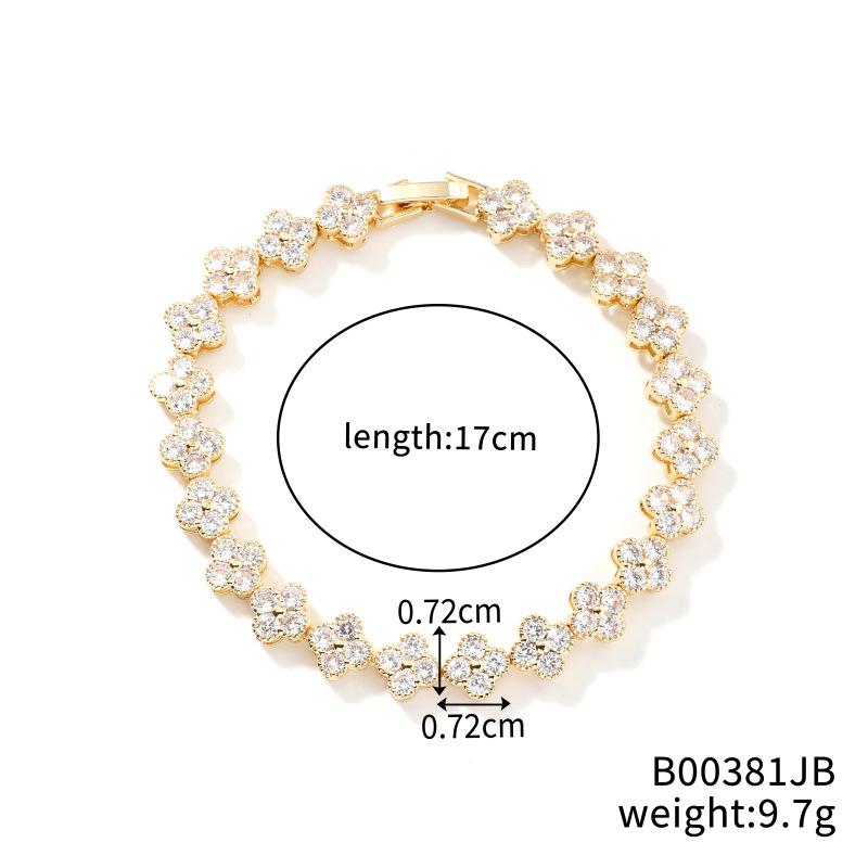 Light Luxury Colorful Zircon Flower Charm Trendy 18K Gold Plated & Rhodium Plated Women's 17cm Rainbow Tennis Bracelet