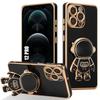 Aizsargvāciņš - E.F.CONNECTION - iPhone 12 Pro - Silikons - Melns - 3D Astronauta turētājs