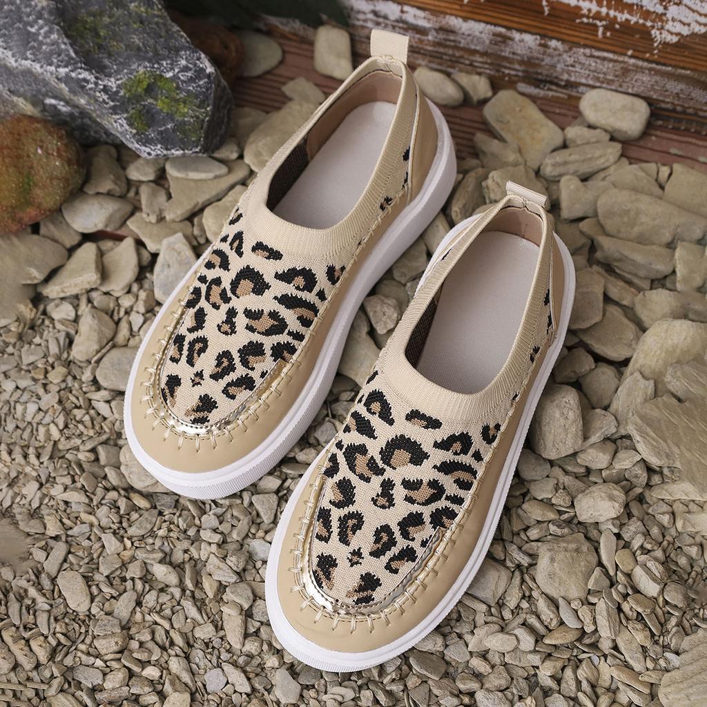 2024 Frühling und Herbst Neue Dicksohlige Höhenvergrößernde Loafer mit Leopardenmuster für Faule, Einschlupfschuhe