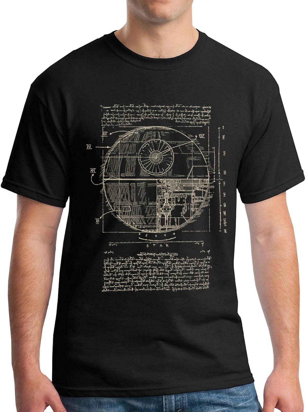 Vitruvian Leonardo Da Vinci Death Star T-Shirt Space Station Schematic Tee S