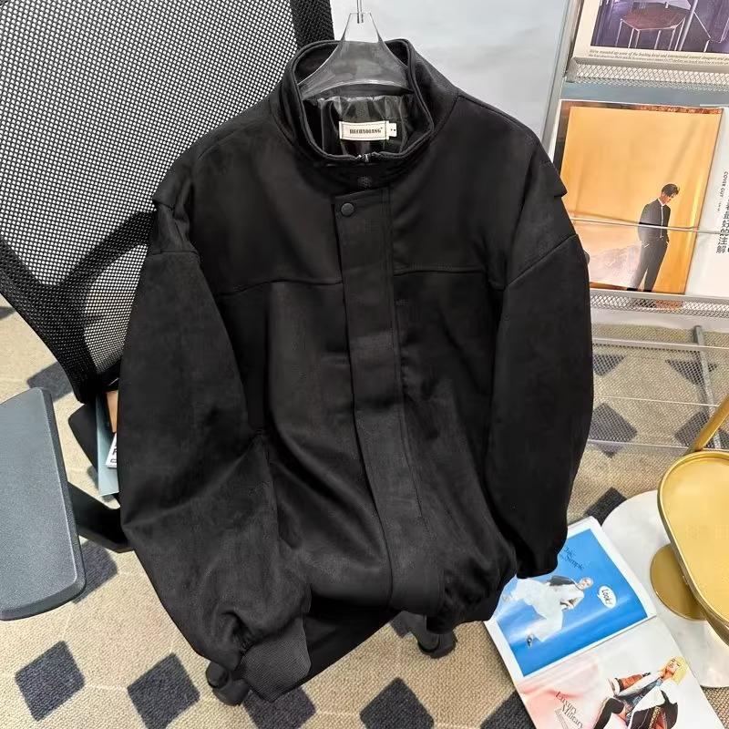 

Men s Spring/Autumn Retro Suede Jacket - American Fashion, Loose Fit, Stand Collar, Versatile Design. 2X-Large