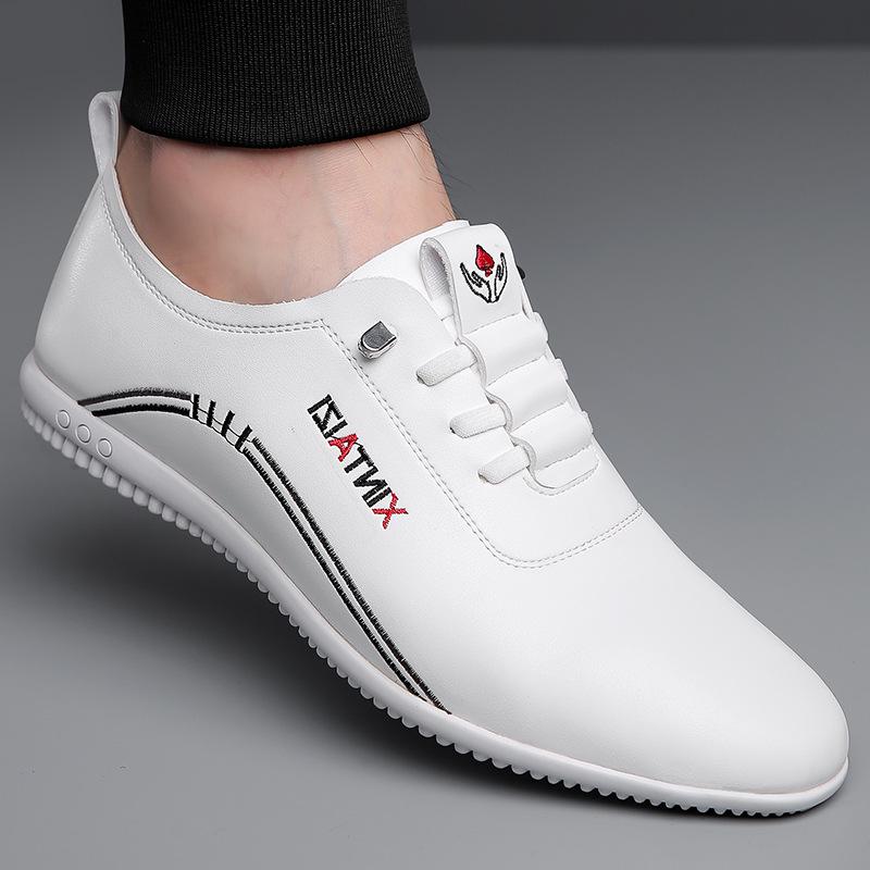 Men's White Leather Slip-On Casual Business Driving Shoes
