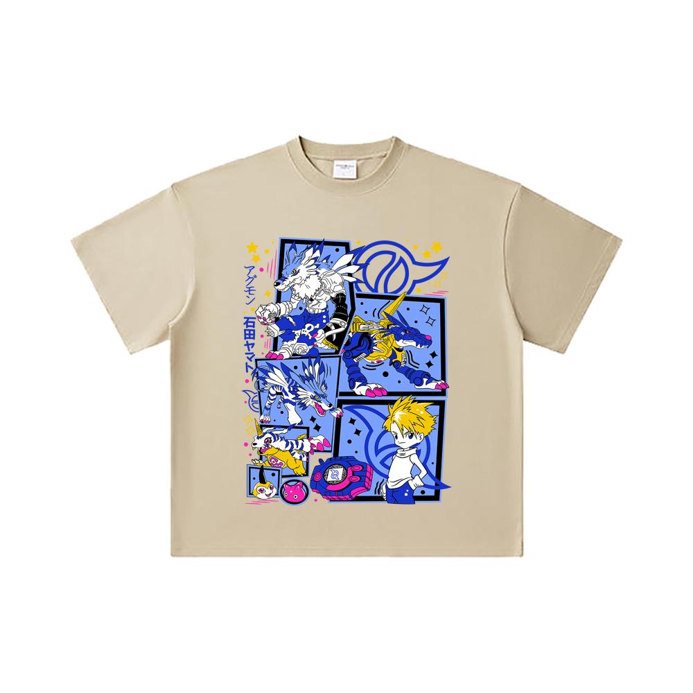 260 GSM Double Yarn 32 Count 100% Cotton Digimon V2 Garurumon Print Unisex Heavy Cotton T Shirt