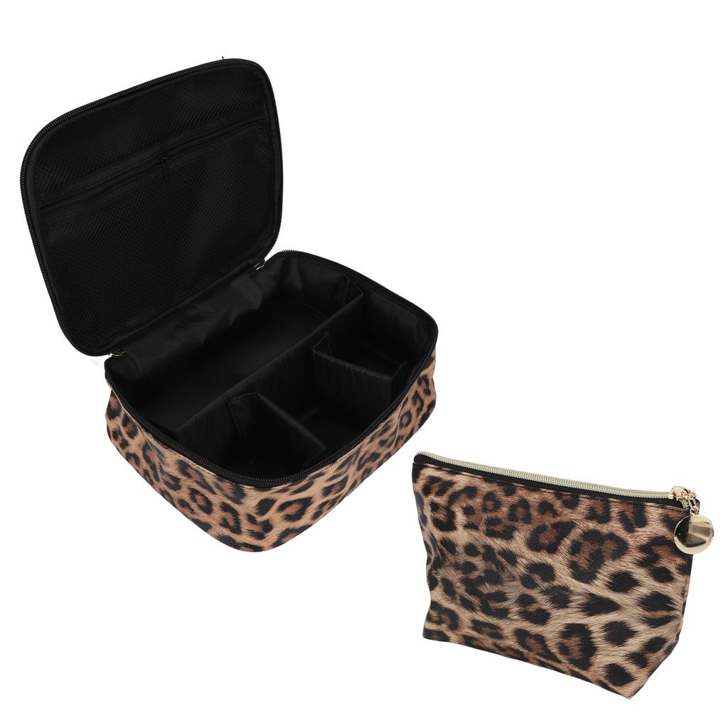 2pcs Leopard Print Makeup Bag Waterproof Multifunction Large Capacity Leopard Cosmetic Bag