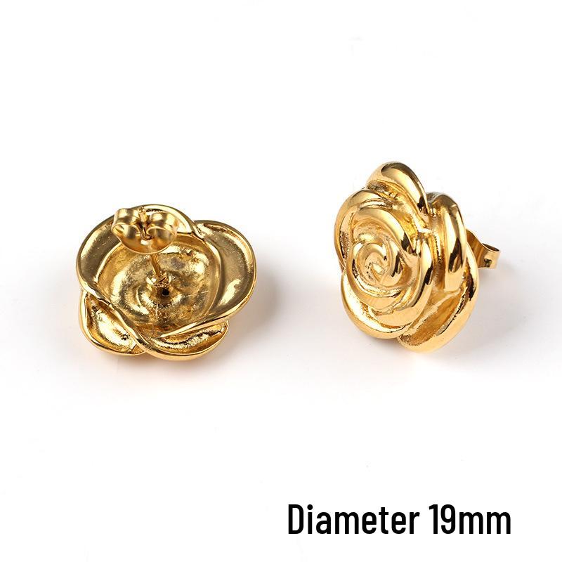 Elegant Floral Stainless Steel Rose Stud Earrings