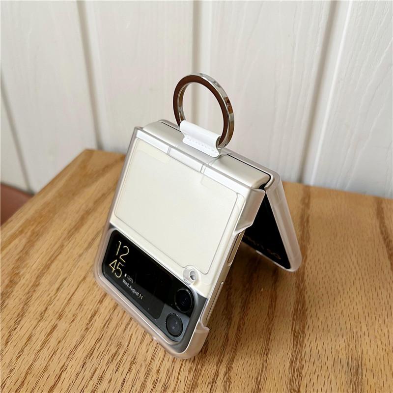 For Samsung Z Flip 4 3 Mobile Phone Case Pc Ring Transparent Protective Case Galaxy Z Flip3 4 Official Same Case