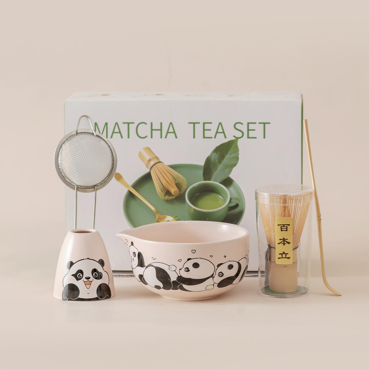 

Wisteria Matcha Starter Kit 5/7pcs panda Ceramic Bowl Bamboo Whisk Japanese Tea Ceremony Beginner Friendly Matcha Kit gift box