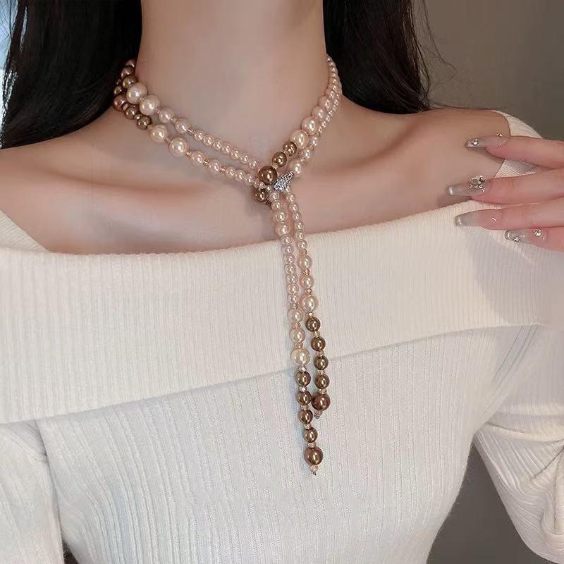 Elegant Multi-layer French Pearl Necklace - Versatile Design for High-end Sweater Chains