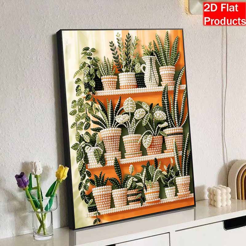 3D Perlenmalerei-Set Topfpflanzen-Design Rahmenlos DIY Perlenkunst Leinwand Freizeit Handgemachtes Bastelset für Schlafzimmer Wanddekoration