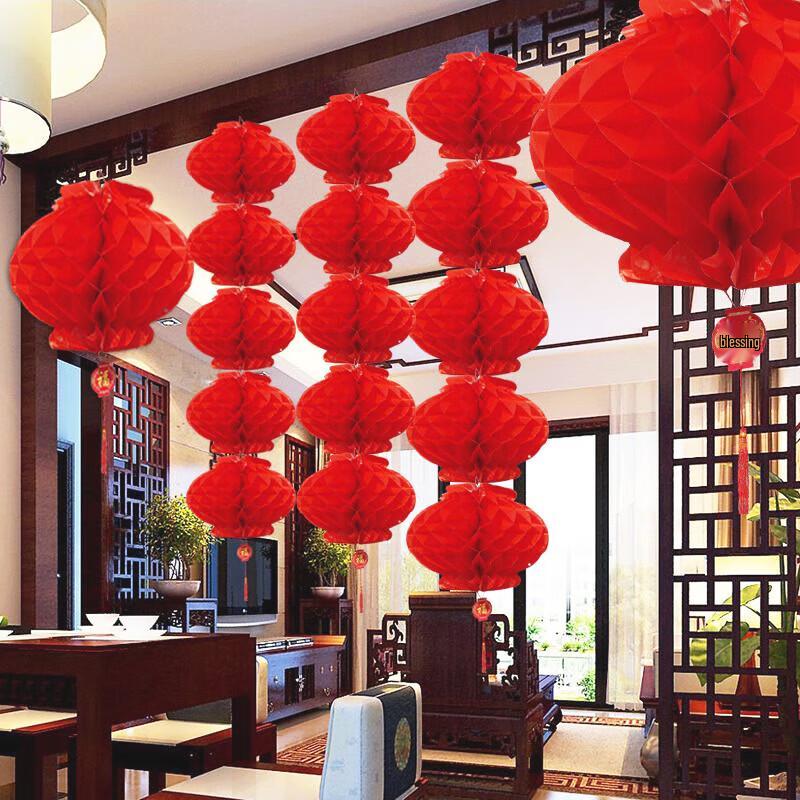 Chinese New Year Red Honeycomb Lantern String Decoration