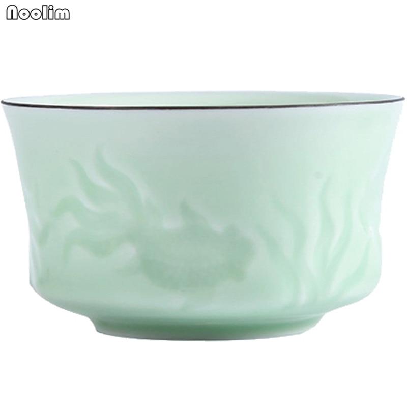 Ceramic Hand-Carved Lotus Dragon Teacup Jingdezhen Celadon Master Tea Cups 100ML