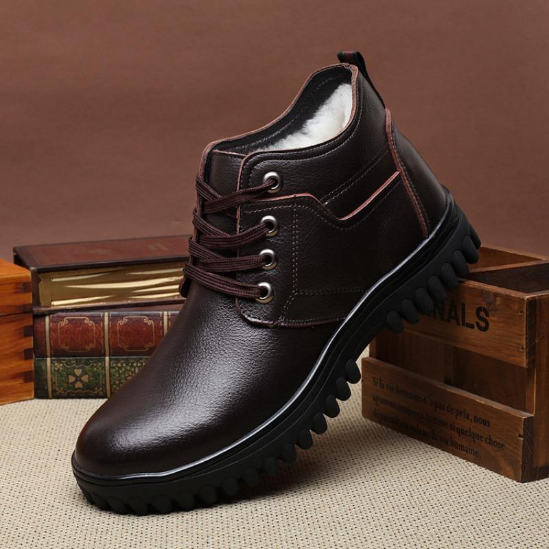 Large size winter new wool men's cotton shoes high top velvet warm men's shoes size medium and old leather shoes