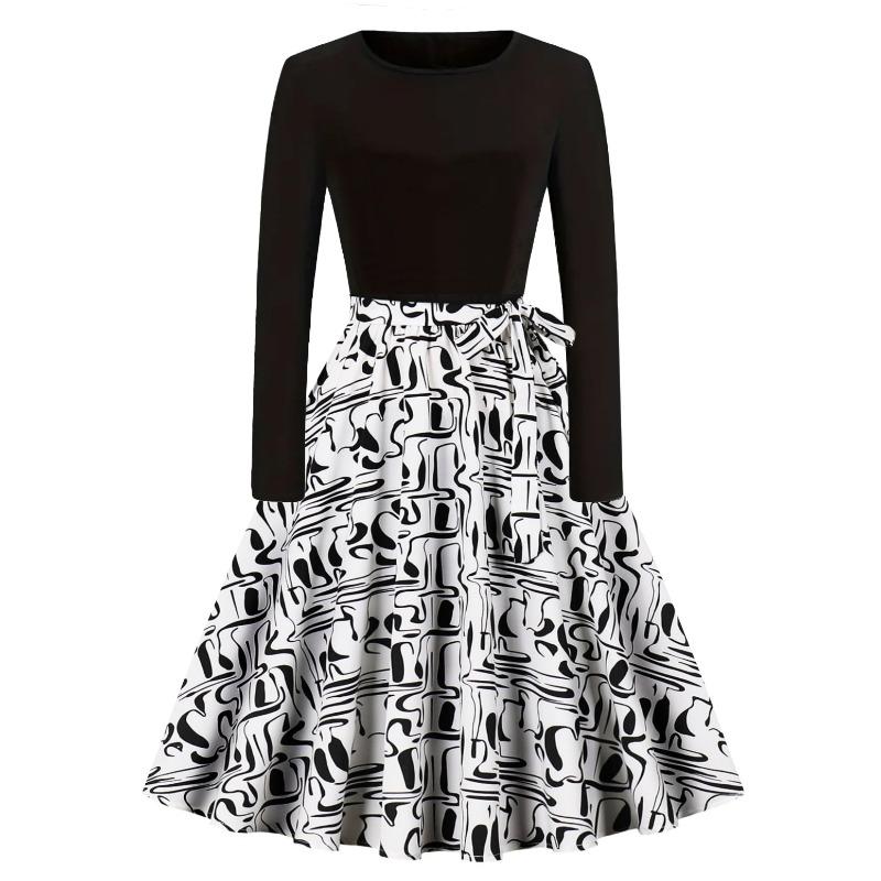 IHUASU Fashion Spring Autumn Long Sleeve O-Neck Casual Dresses S