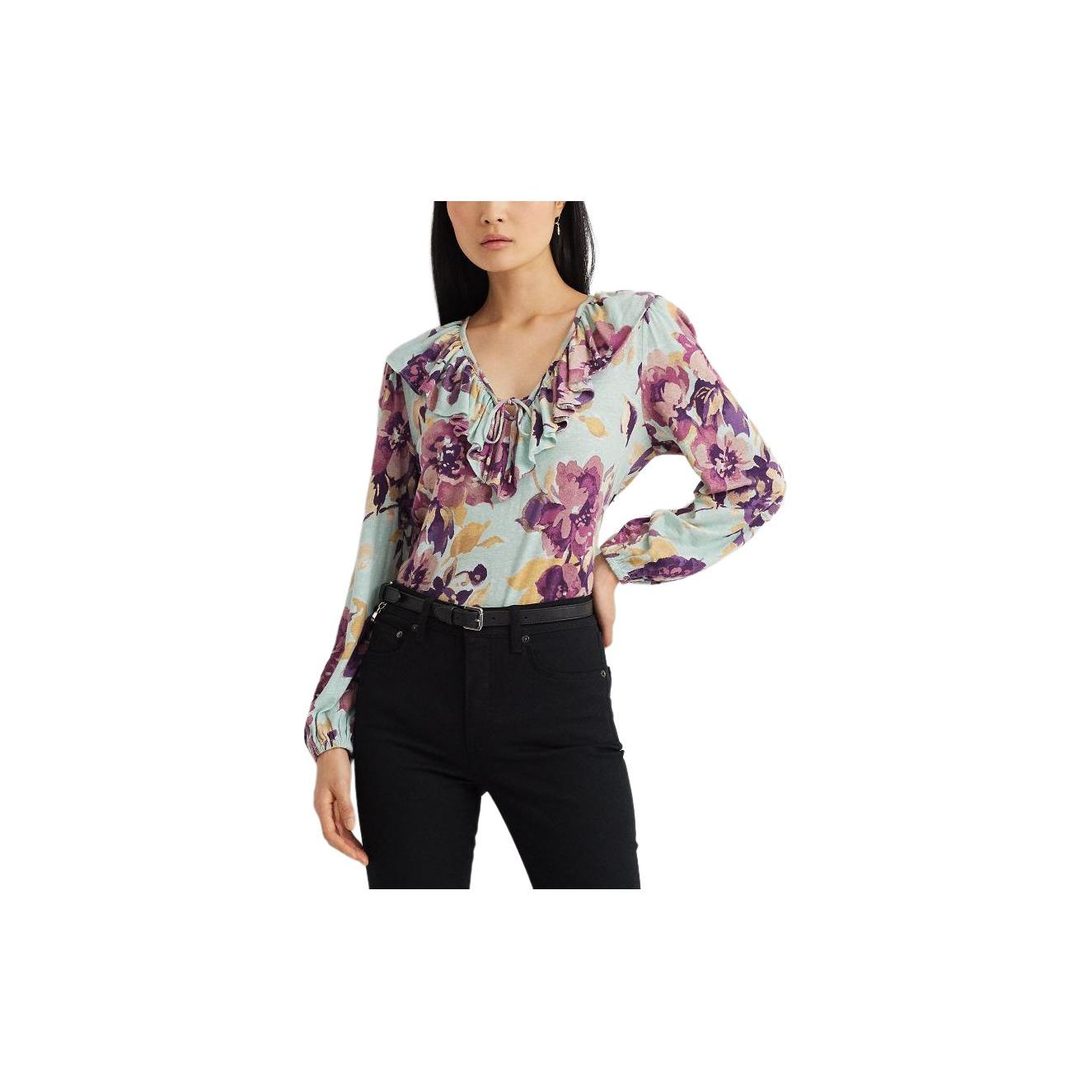

Polo Ralph Lauren Трикотажный топ с V-образным вырезом, оборками и длинными рукавами с цветочным принтом для женщин, многоцветный WMLRKNIS6820177-300 M